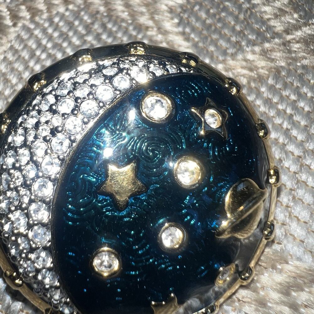 Vintage Swarovski Circle Brooch Sun Moon Stars Enamel Celestial Pin Signed Swan - Picture 7 of 8